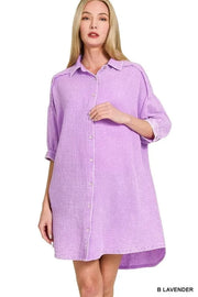 Zenana dresses B LAVENDER / S Zenana Washed Double Gauze Button Down Shirt Dress