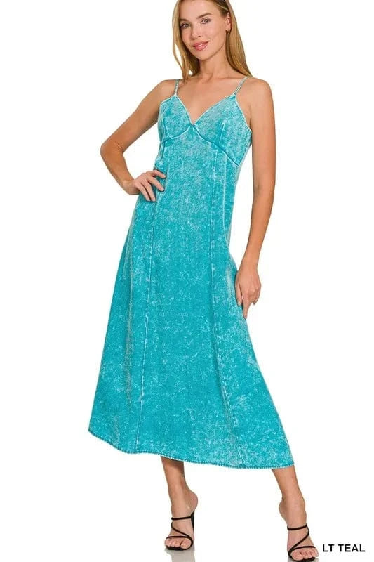Zenana dresses LT TEAL / S Zenana Tencel Mineral Washed Maxi Dress