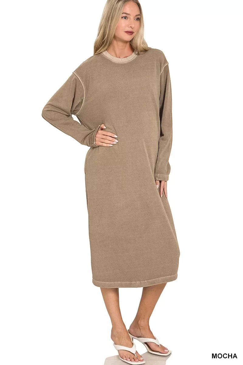 Zenana dresses MOCHA / S Zenana Soft Fleece Pigment Dye Sweatshirts Dress