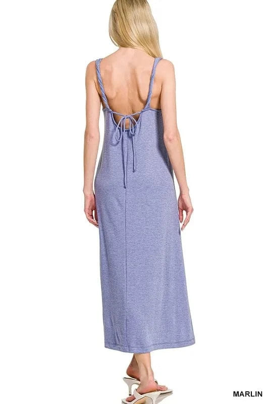 Zenana dresses Zenana French Terry Twisted Strap Midi Dress