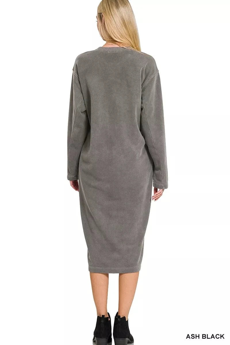 Zenana dresses Zenana Soft Fleece Pigment Dye Sweatshirts Dress