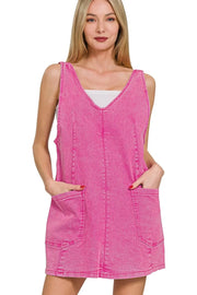 Zenana HOT PINK / S Zenana Washed Adjustable Strap Denim Overall Dress