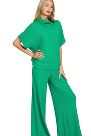 Zenana K GREEN / S Zenana Sweater Mock Neck Top & Long Pants Set