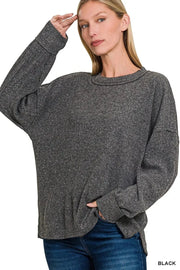 Zenana Knit Tops BLACK / S/M Zenana Full Size Brushed Ribbed Hacci Drop Shoulder Sweater Plus Size