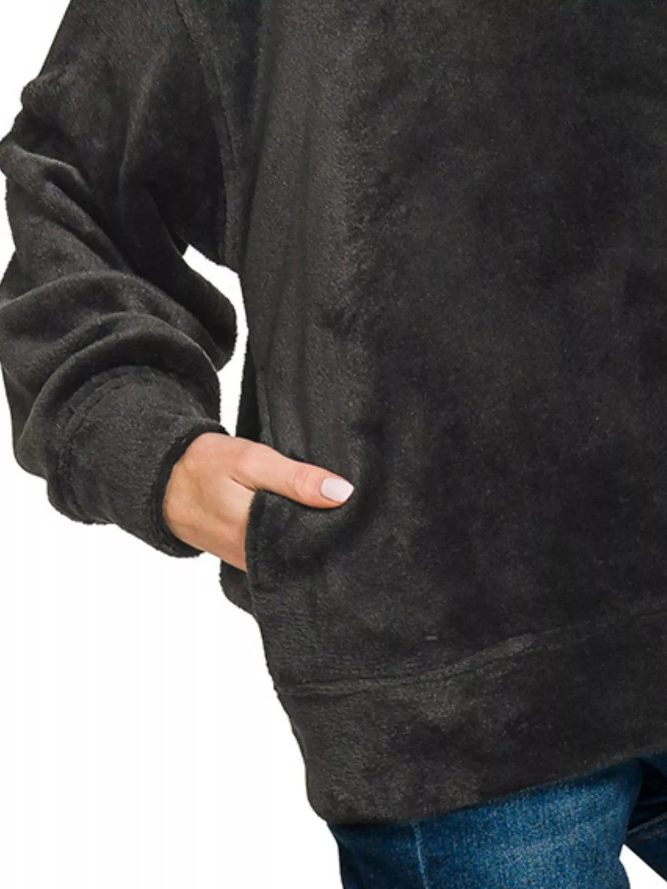 Zenana Knit Tops Zenana Faux Fur Half Zip Pocket Pullover