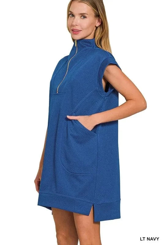 Zenana Mini Dresses Zenana Textured Knit Jacquard Quarter Zipper Mini Dress