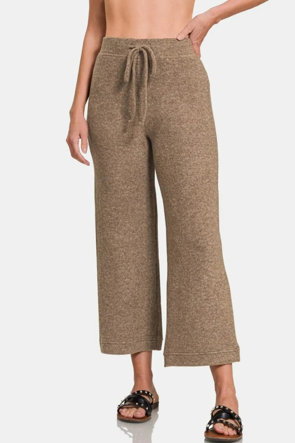 Zenana Mocha / S Zenana Drawstring Hacci Cropped Pants
