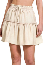 Zenana SAND BEIGE / S Zenana Tencel Washed Tiered Mini Skirts