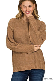 Zenana Sweater Dresses DEEP CAMEL / S Zenana Exposed Seam Round Neck Sweater