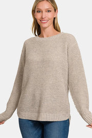 Zenana Sweater Dresses H Mocha / S Zenana High Low Long Sleeve Waffle Sweater