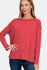 Zenana Sweater Dresses Red / S/M Zenana Full Size Exposed Seam Brushed Round Neck Sweater