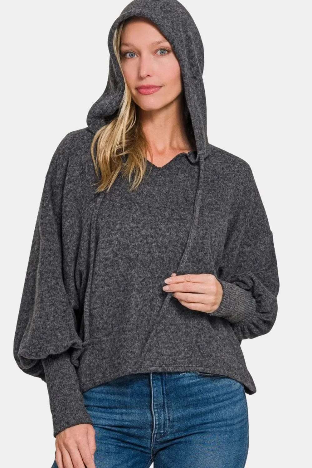 Zenana Sweater Dresses Zenana Brushed Hacci Drop Shoulder Cropped Hoodie
