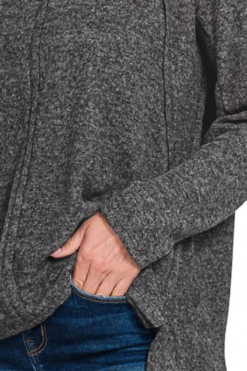 Zenana Sweater Dresses Zenana Full Size Brushed Hacci Exposed Seam Hi Low Sweater Plus Size