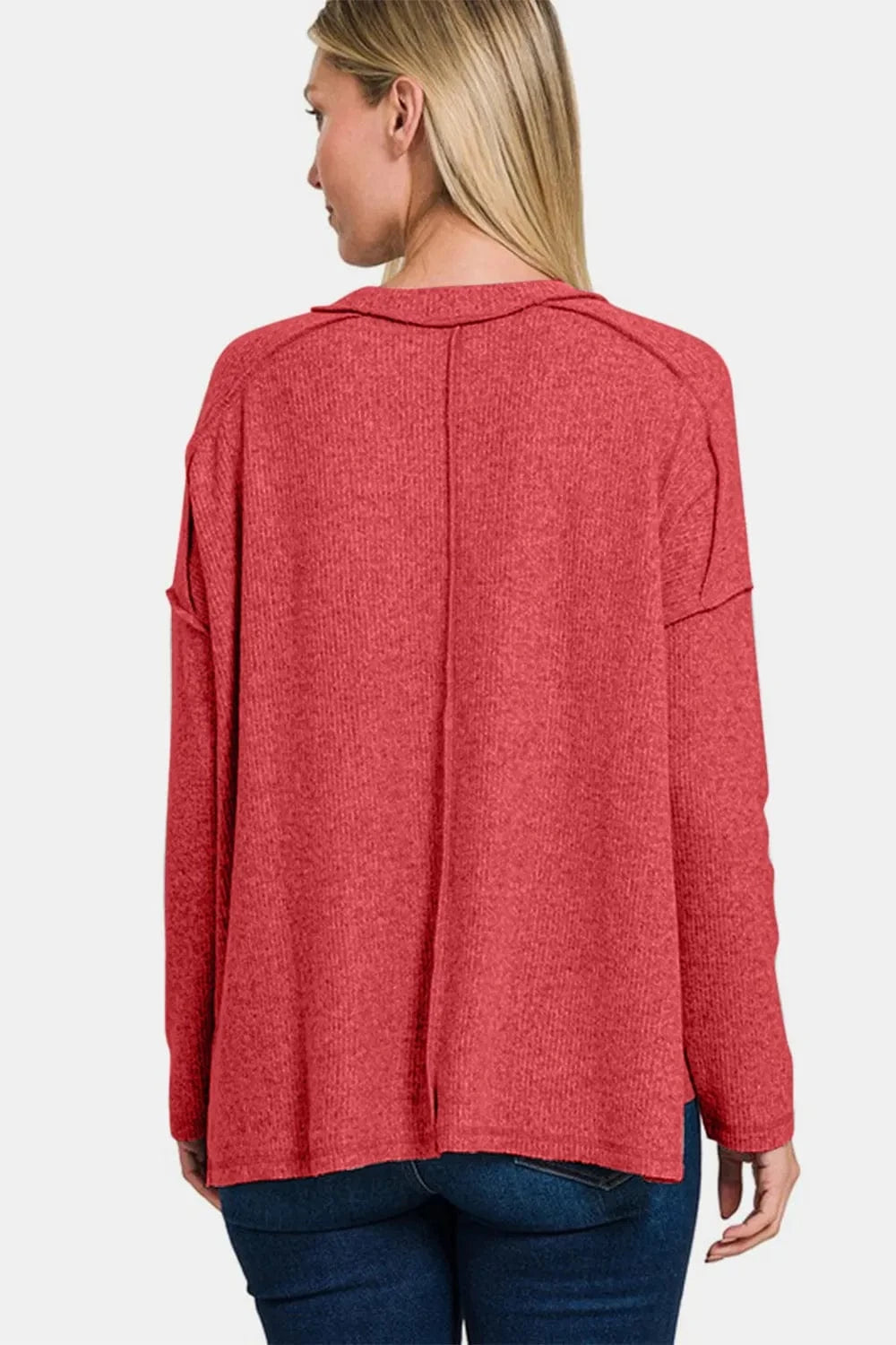 Zenana Sweater Dresses Zenana Full Size Exposed Seam Brushed Round Neck Sweater