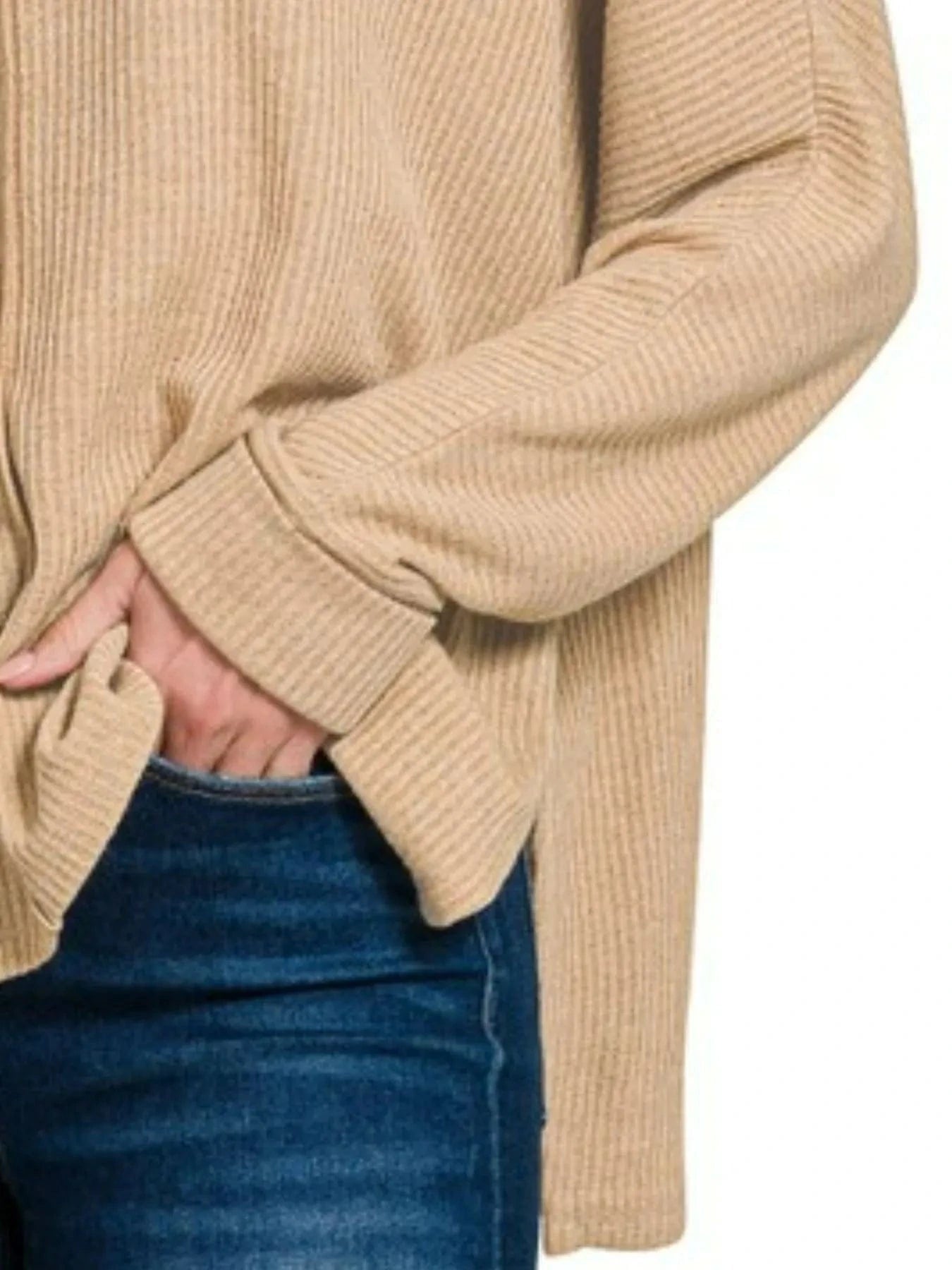 Zenana Sweater Dresses Zenana Ribbed Center Seam Dolman Sleeve Hi Low Sweater