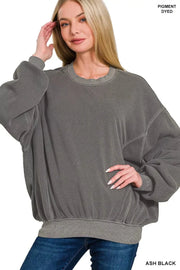 Zenana Sweatshirts & Hoodies ASH BLACK / S/M Zenana Soft Fleece Pigment Dye Pullover