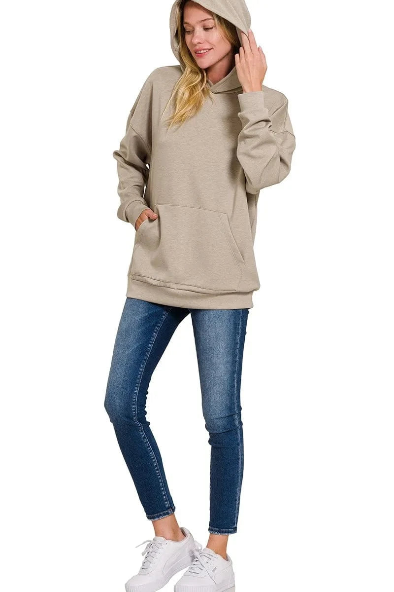 Zenana Sweatshirts & Hoodies ASH MOCHA / S/M Zenana Oversized Scuba Hoodie with Kangaroo Pocket