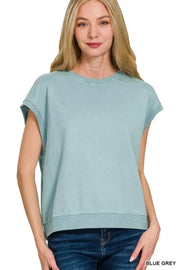Zenana Sweatshirts & Hoodies BLUE GREY / S Zenana French Terry Round Neck Cap Sleeve T-Shirt