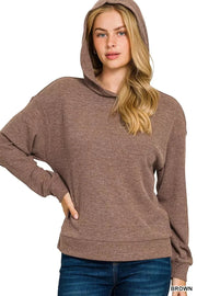 Zenana Sweatshirts & Hoodies BROWN / S Zenana Ribbed Long Sleeve Hoodie