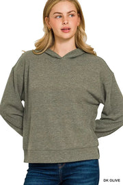 Zenana Sweatshirts & Hoodies DK OLIVE / S Zenana Ribbed Long Sleeve Hoodie