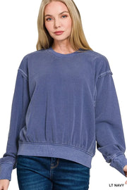 Zenana Sweatshirts & Hoodies LT NAVY / S Zenana Soft Fleece Pigment Dye Round Neck Pullover