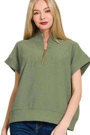 Zenana Sweatshirts & Hoodies LT OLIVE / S/M Zenana Ribbed High Neck Half Zip Top