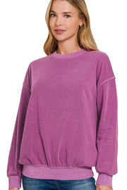 Zenana Sweatshirts & Hoodies LT PLUM / S Zenana Soft Fleece Pigment Dye Round-neck Sweatshirts