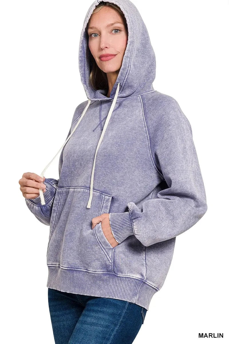 Zenana Sweatshirts & Hoodies Zenana Acid Wash Fleece Hoodie with Kangaroo Pocket