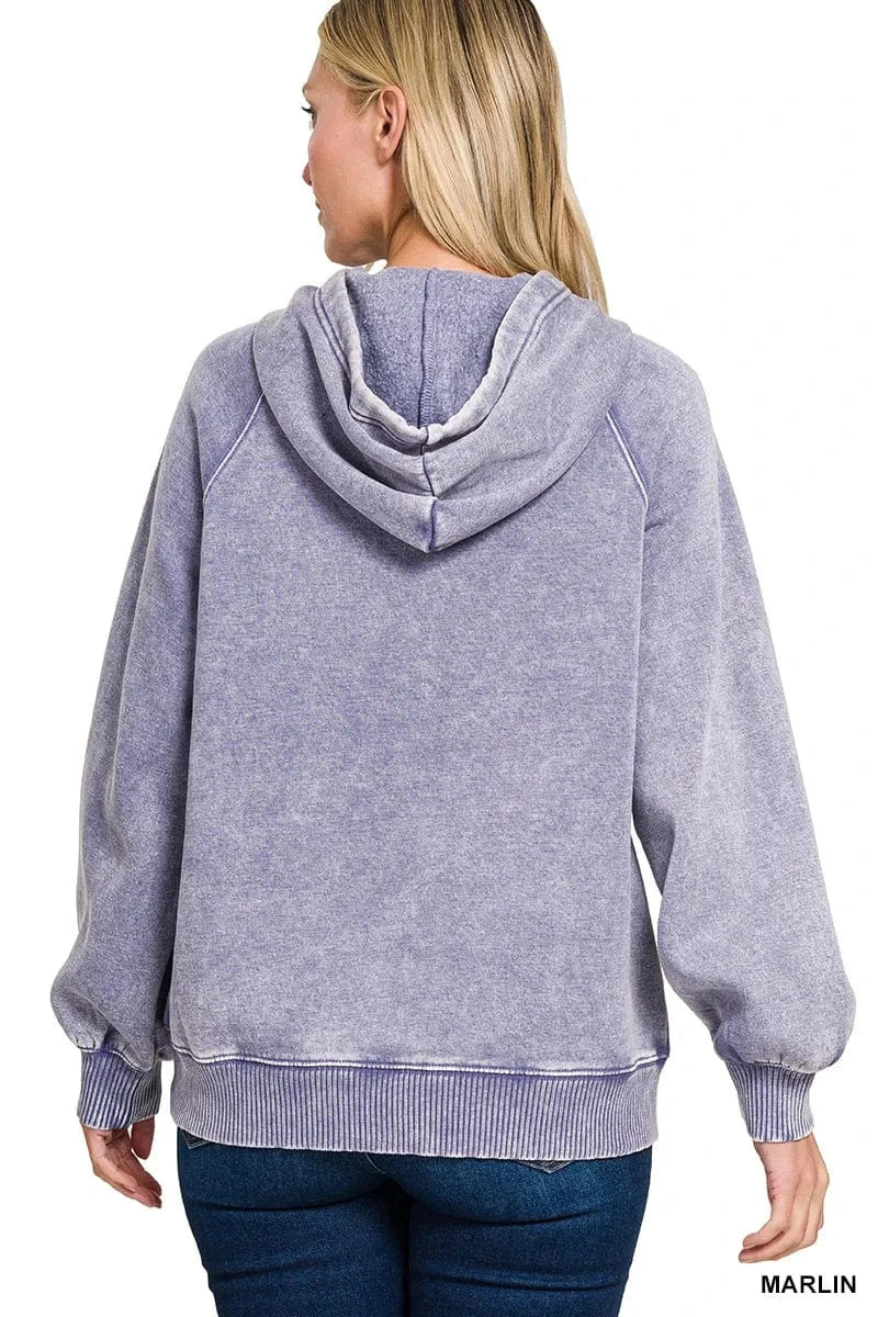 Zenana Sweatshirts & Hoodies Zenana Acid Wash Fleece Hoodie with Kangaroo Pocket