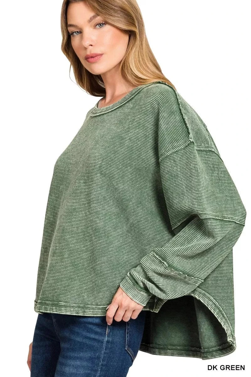 Zenana Sweatshirts & Hoodies Zenana Acid Washed Exposed-Seam Sweatshirt