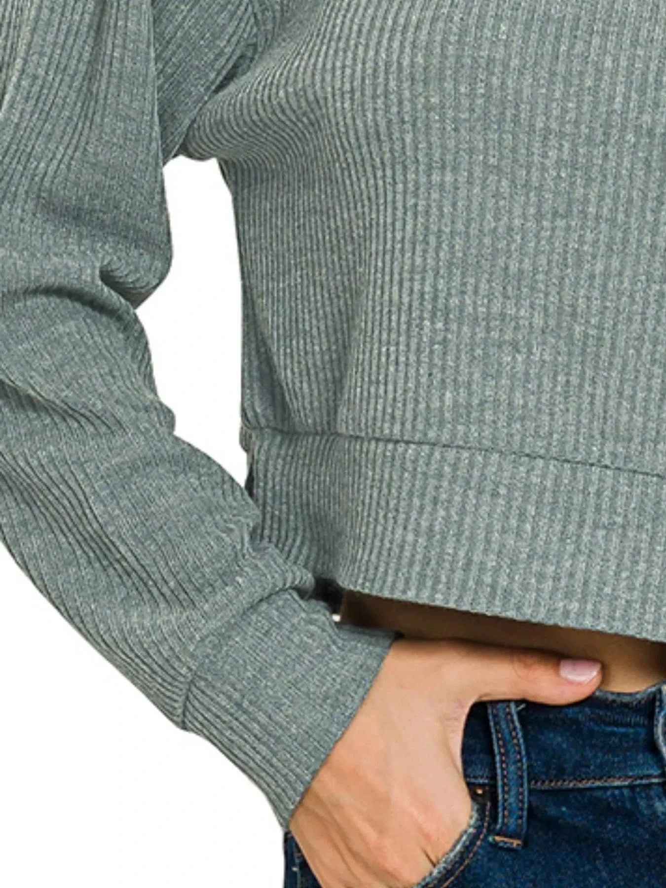 Zenana Sweatshirts & Hoodies Zenana Drop Shoulder Ribbed Crop Hoodie