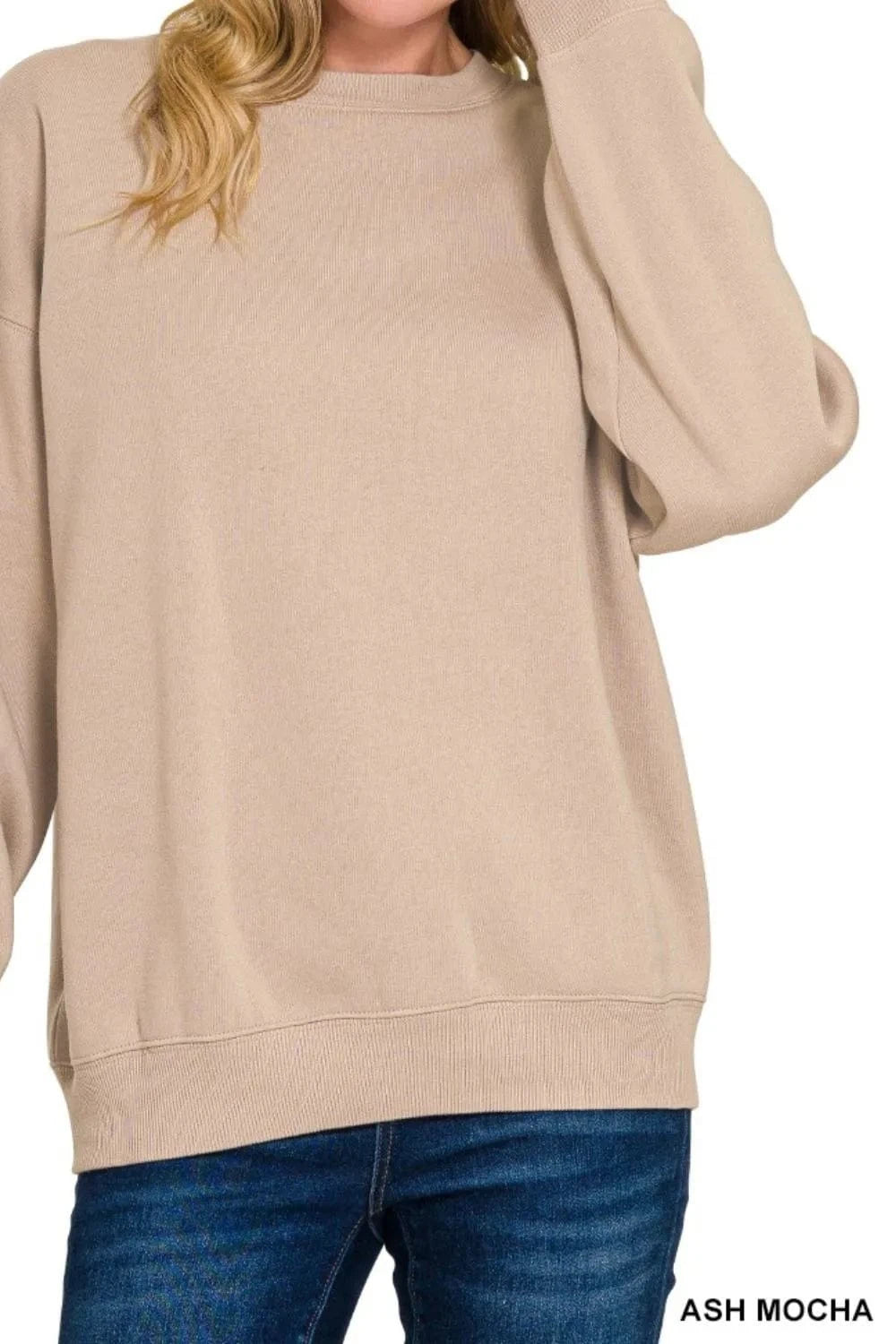 Zenana Sweatshirts & Hoodies Zenana Fleece Crewneck Long Sleeve Sweatshirt