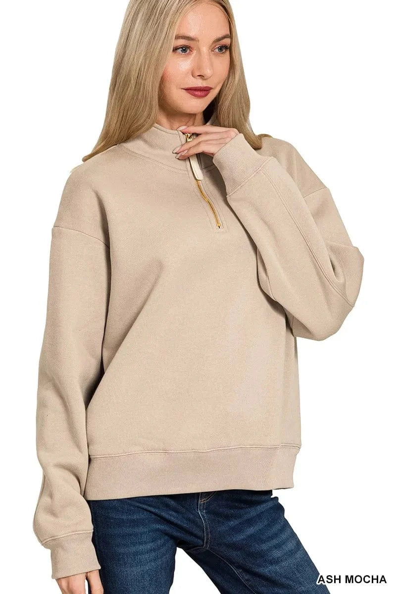 Zenana Sweatshirts & Hoodies Zenana Fleece Half Zip Sweatshirt