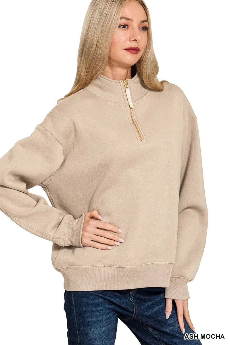 Zenana Sweatshirts & Hoodies Zenana Fleece Half Zip Sweatshirt