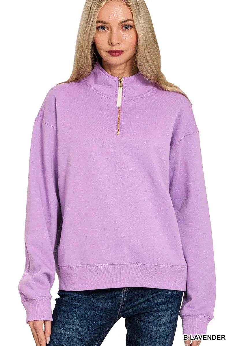 Zenana Sweatshirts & Hoodies Zenana Fleece Half Zip Sweatshirt