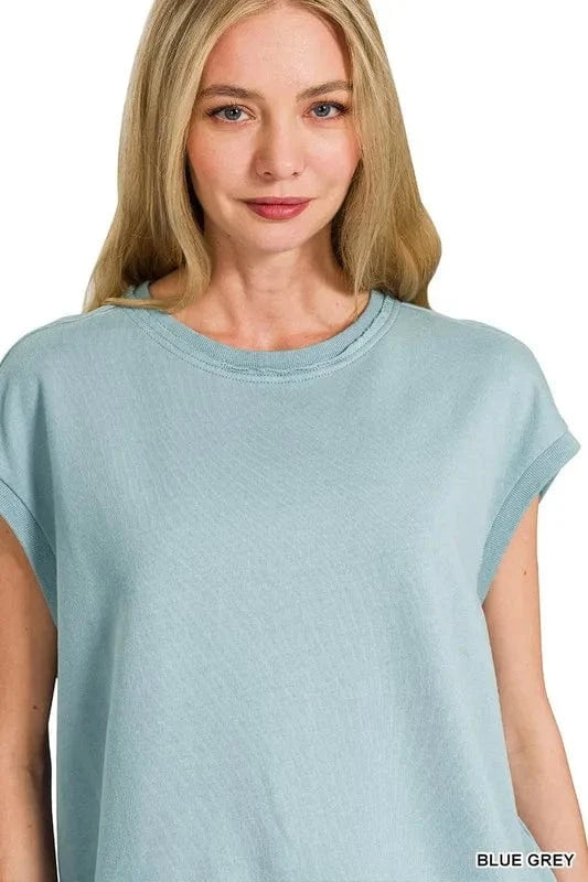 Zenana Sweatshirts & Hoodies Zenana French Terry Round Neck Cap Sleeve T-Shirt