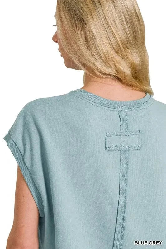 Zenana Sweatshirts & Hoodies Zenana French Terry Round Neck Cap Sleeve T-Shirt