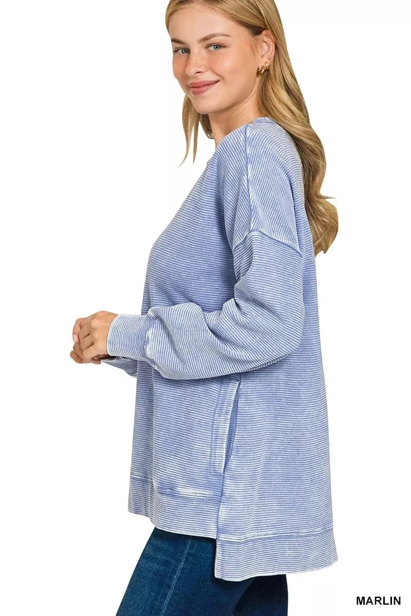Zenana Sweatshirts & Hoodies Zenana Full Size Acid Washed Double Ribbed Hi-low Sweatshirt Plus Size