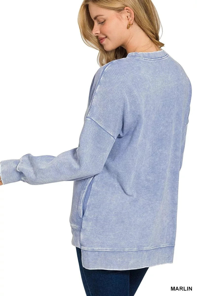 Zenana Sweatshirts & Hoodies Zenana Full Size Acid Washed Double Ribbed Hi-low Sweatshirt Plus Size