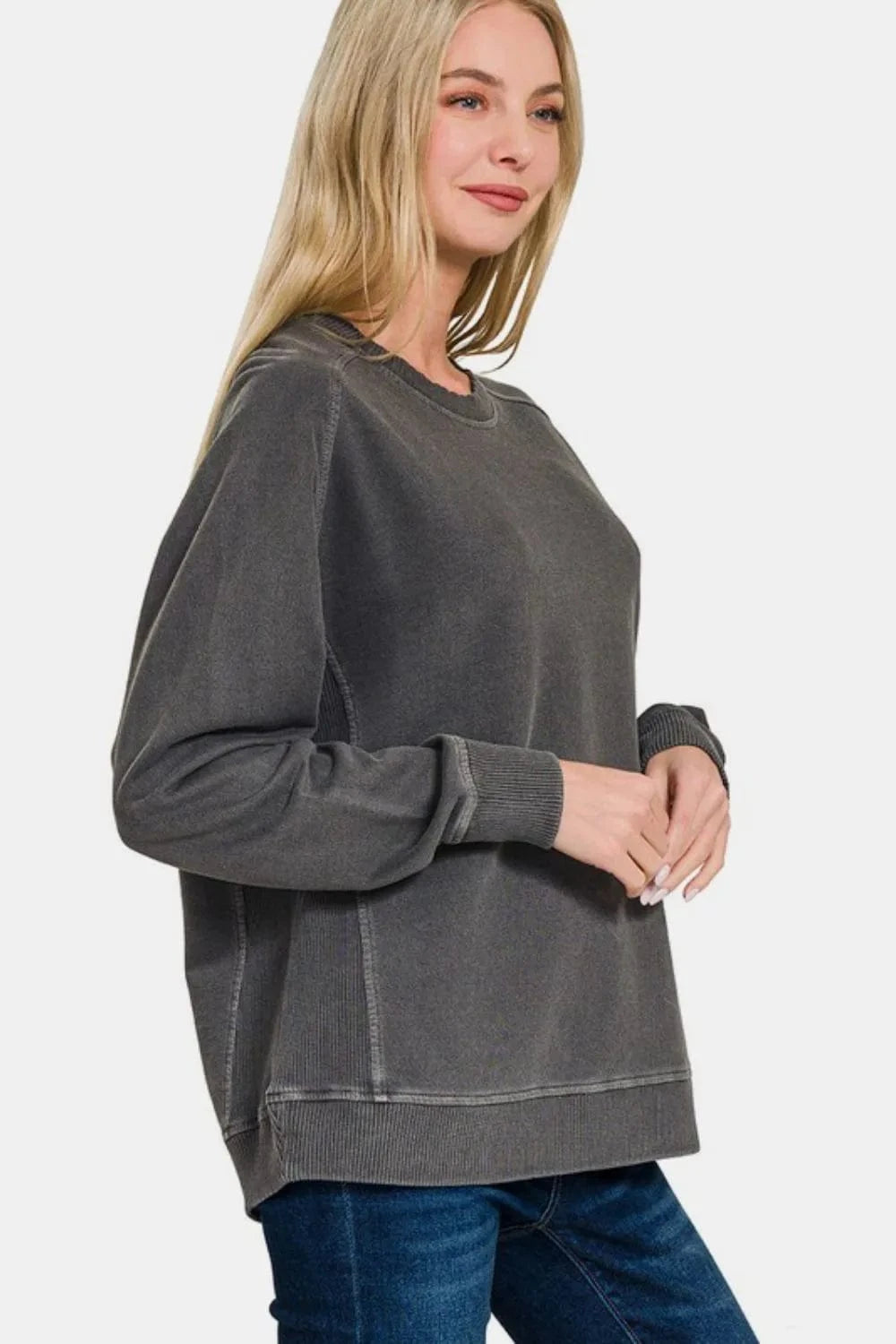 Zenana Sweatshirts & Hoodies Zenana Full Size Pigment Dyed French Terry Sweatshirt