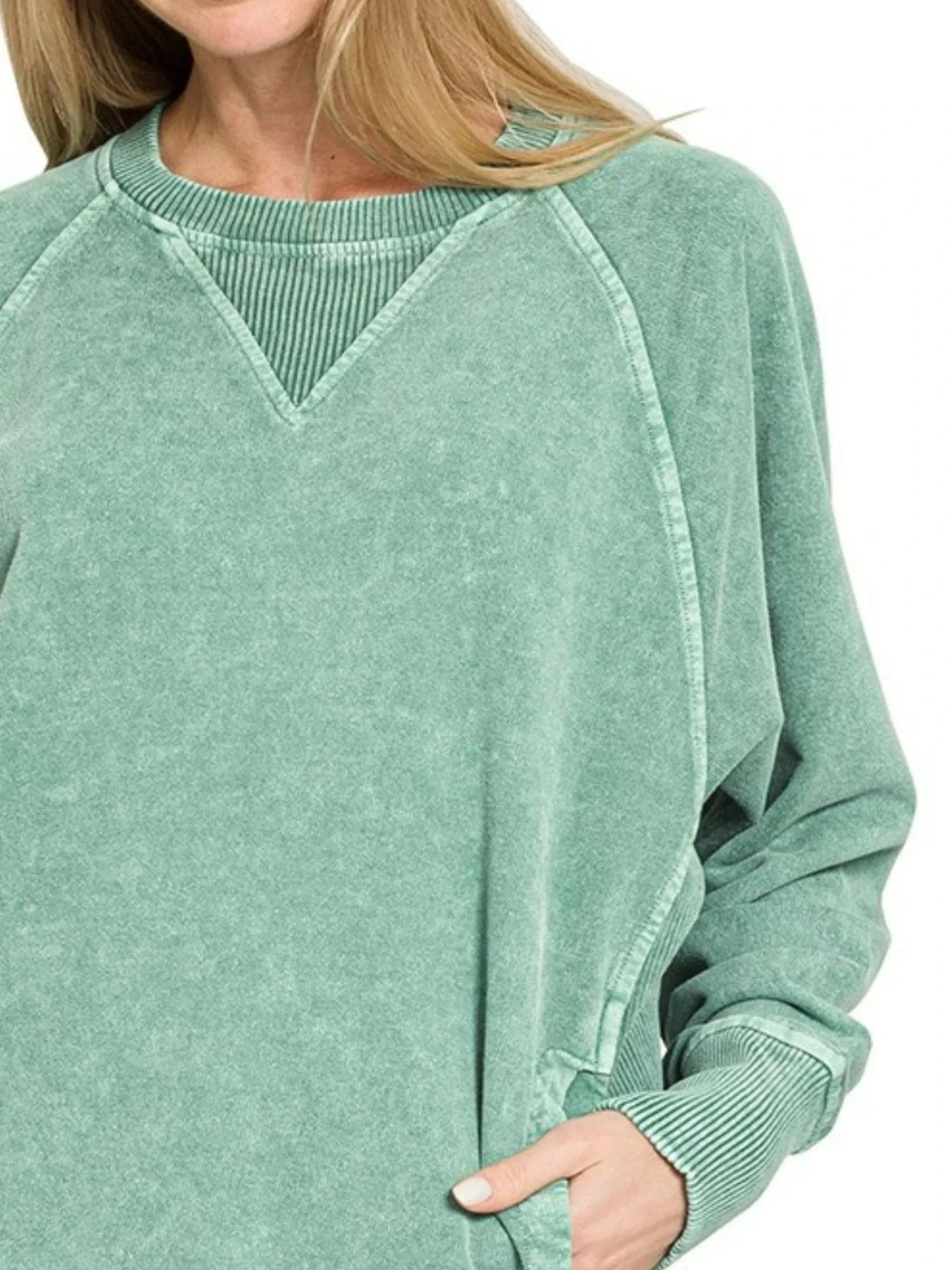 Zenana Sweatshirts & Hoodies Zenana Halo Snow Washed French Terry Round Neck Sweatshirt