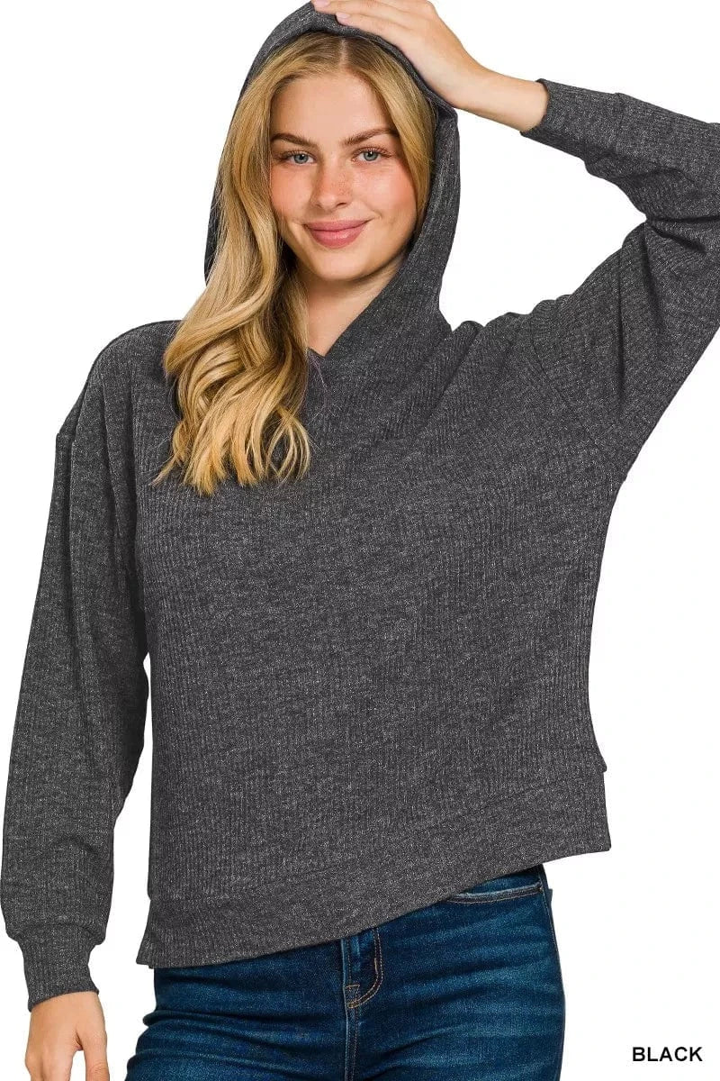Zenana Sweatshirts & Hoodies Zenana Ribbed Long Sleeve Hoodie
