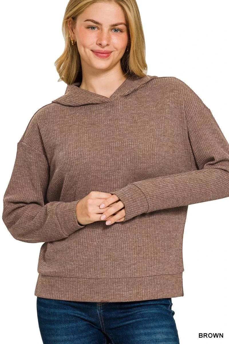 Zenana Sweatshirts & Hoodies Zenana Ribbed Long Sleeve Hoodie