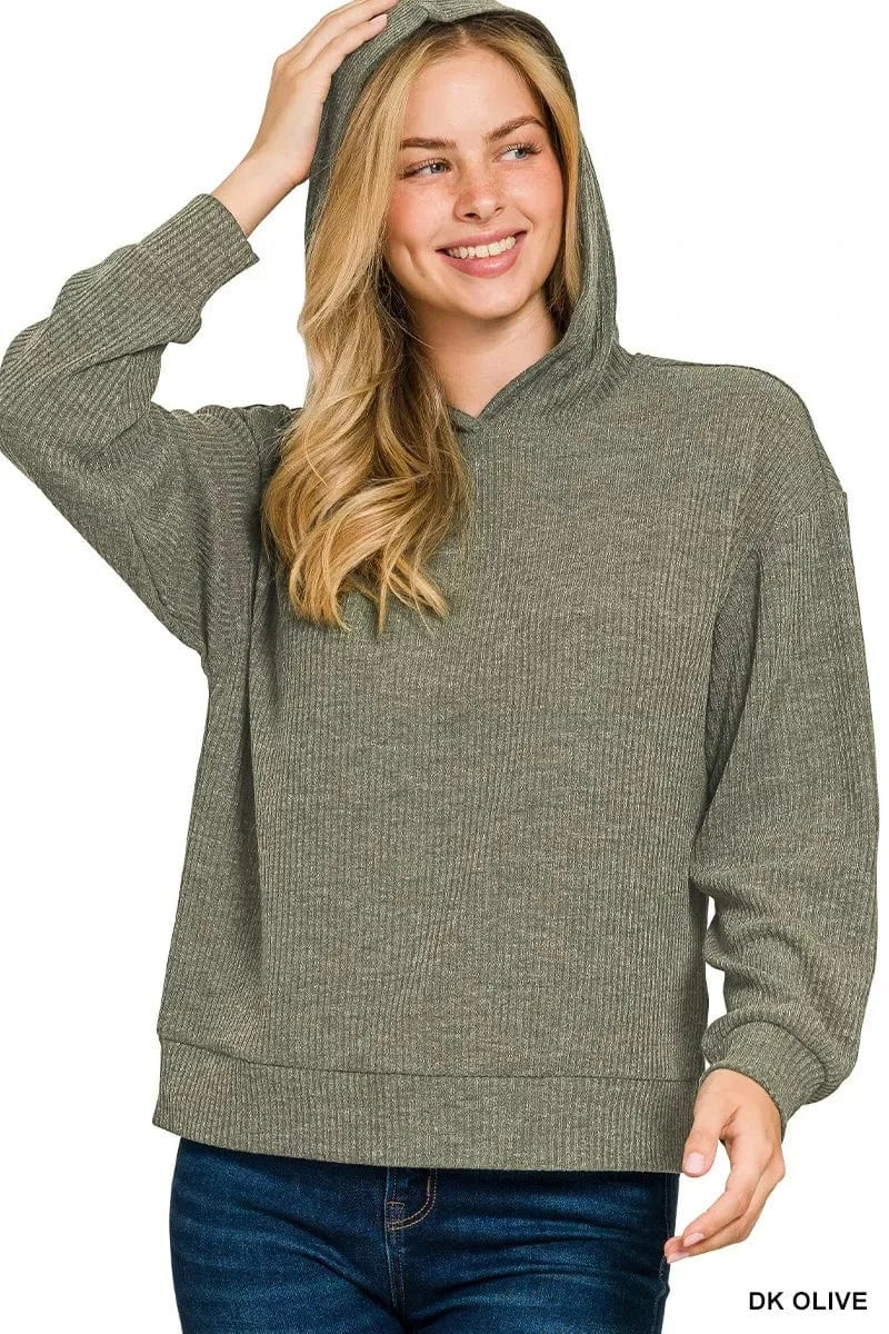 Zenana Sweatshirts & Hoodies Zenana Ribbed Long Sleeve Hoodie
