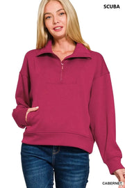 Zenana Sweatshirts & Hoodies Zenana Scuba Half Zip Sweatshirt with Pockets