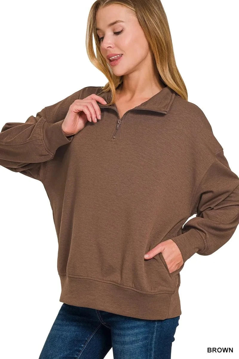 Zenana Sweatshirts & Hoodies Zenana Scuba Quarter-Zip Sweatshirt