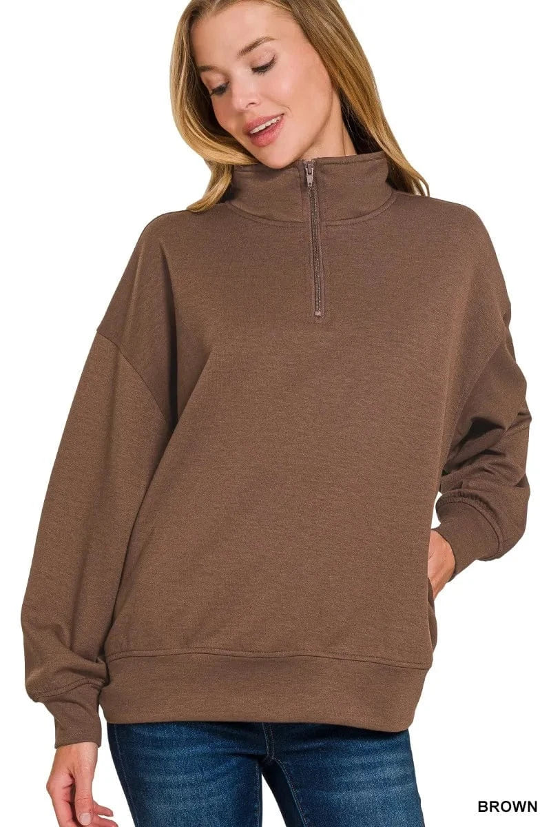 Zenana Sweatshirts & Hoodies Zenana Scuba Quarter-Zip Sweatshirt