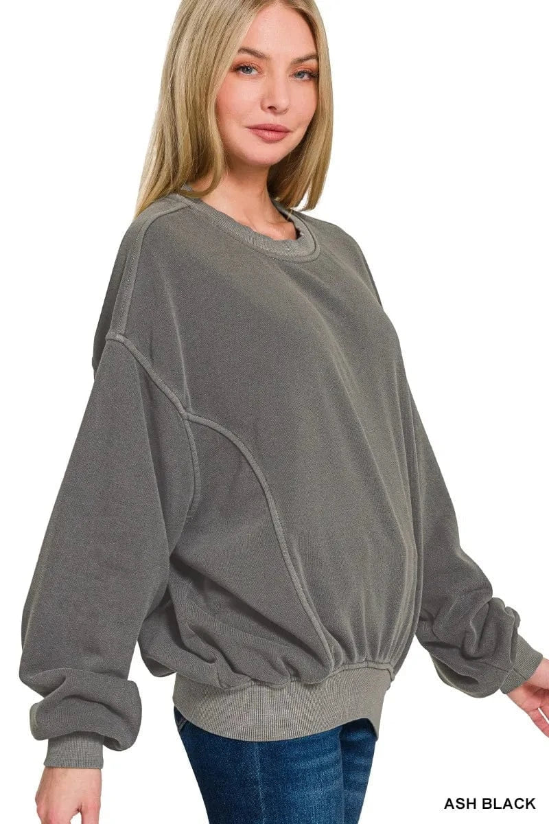 Zenana Sweatshirts & Hoodies Zenana Soft Fleece Pigment Dye Pullover