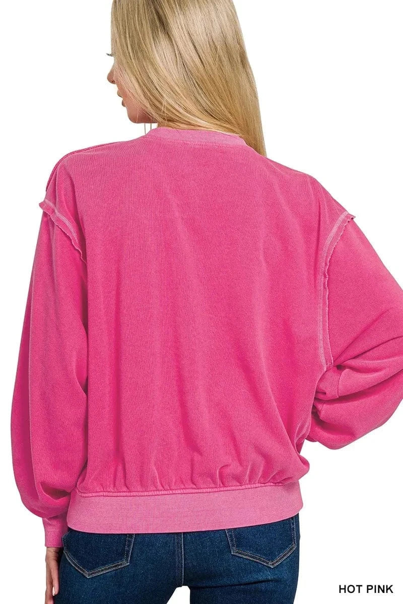 Zenana Sweatshirts & Hoodies Zenana Soft Fleece Pigment Dye Round Neck Pullover
