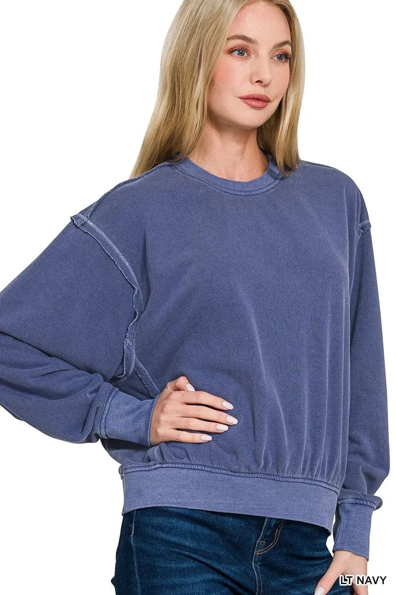 Zenana Sweatshirts & Hoodies Zenana Soft Fleece Pigment Dye Round Neck Pullover